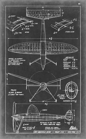 Aeronautic Blueprint III Black Ornate Wood Framed Art Print with Double Matting by Vision Studio