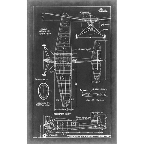 Aeronautic Blueprint IV Black Modern Wood Framed Art Print by Vision Studio