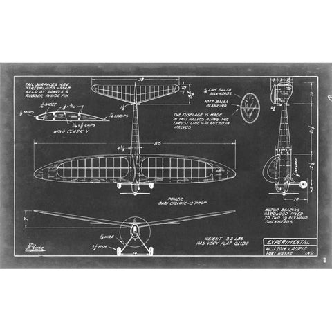 Aeronautic Blueprint VI Black Modern Wood Framed Art Print by Vision Studio