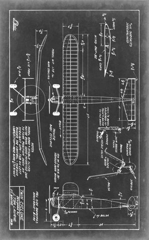 Aeronautic Blueprint VII White Modern Wood Framed Art Print with Double Matting by Vision Studio