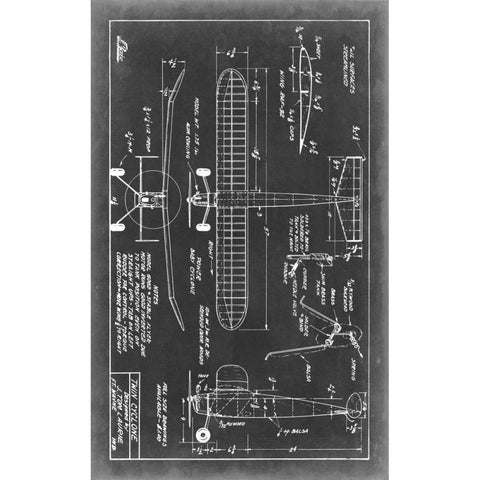 Aeronautic Blueprint VII Black Modern Wood Framed Art Print by Vision Studio