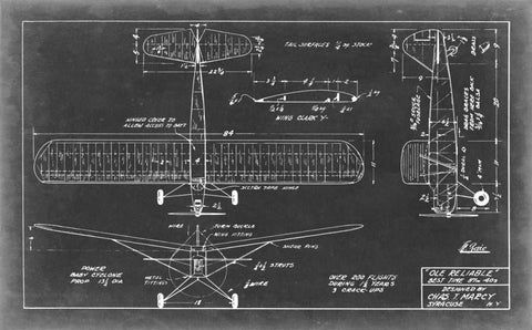 Aeronautic Blueprint VIII Black Ornate Wood Framed Art Print with Double Matting by Vision Studio