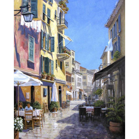 Sunny Street in Portofino White Modern Wood Framed Art Print by Swanson, Michael