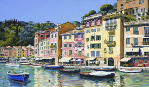 Portofino White Modern Wood Framed Art Print with Double Matting by Swanson, Michael