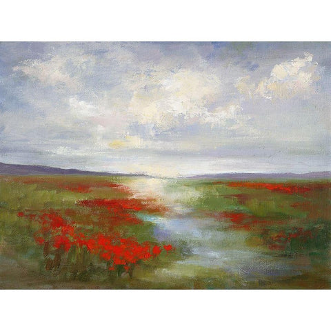 Red Poppy Field White Modern Wood Framed Art Print by Finch, Sheila