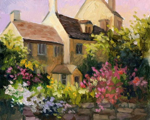 Cotswold Cottage V White Modern Wood Framed Art Print with Double Matting by Weber, Mary Jean
