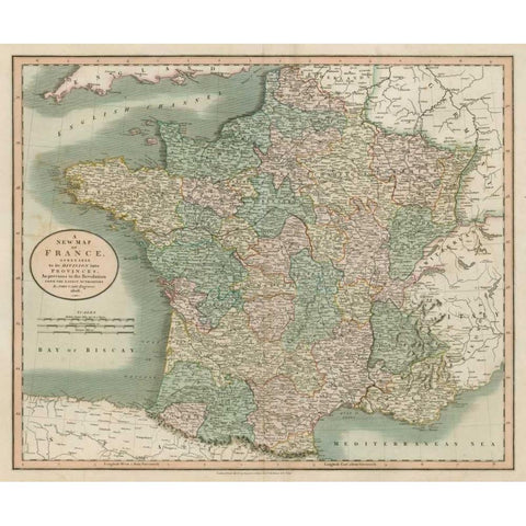 Vintage Map of France Black Modern Wood Framed Art Print with Double Matting by Cary, John