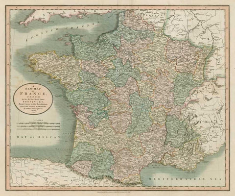 Vintage Map of France Black Ornate Wood Framed Art Print with Double Matting by Cary, John