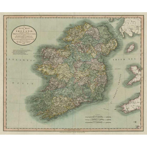 Vintage Map of Ireland White Modern Wood Framed Art Print by Cary, John