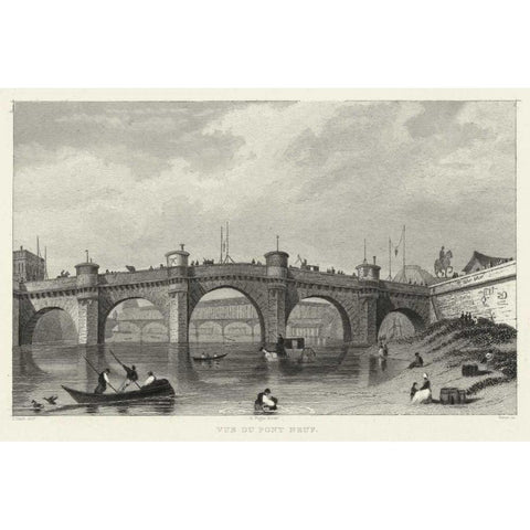 Vue Du Pont Neuf Gold Ornate Wood Framed Art Print with Double Matting by Pugin, A.
