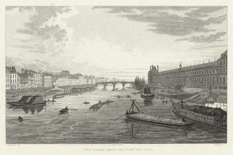 Pont Des Arts Black Ornate Wood Framed Art Print with Double Matting by Pugin, A.