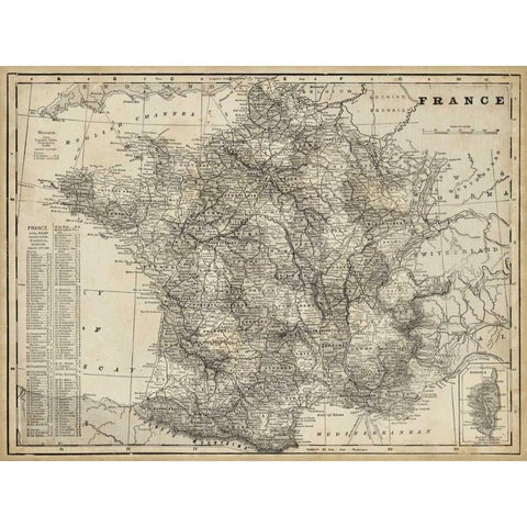 Antique Map of France Black Modern Wood Framed Art Print with Double Matting by Vision Studio