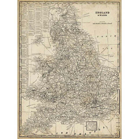 Antique Map of England Black Modern Wood Framed Art Print with Double Matting by Vision Studio