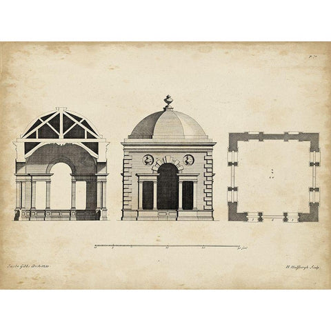 Building Section and Plan I Black Modern Wood Framed Art Print by Gibbs, James