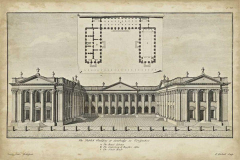 Cambridge in Perspective Black Ornate Wood Framed Art Print with Double Matting by Gibbs, James