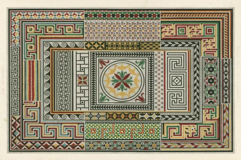 Pompeian Design White Modern Wood Framed Art Print with Double Matting by Jones, Owen