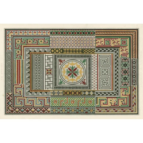 Pompeian Design Black Modern Wood Framed Art Print by Jones, Owen