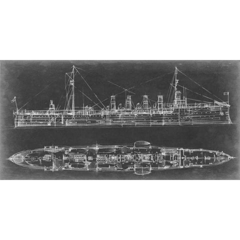 Navy Cruiser Blueprint Gold Ornate Wood Framed Art Print with Double Matting by Harper, Ethan