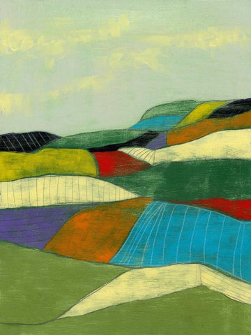 Patchwork Fields II White Modern Wood Framed Art Print with Double Matting by Goldberger, Jennifer