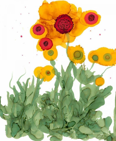 Poppy Whimsy I Black Ornate Wood Framed Art Print with Double Matting by Baynes, Cheryl