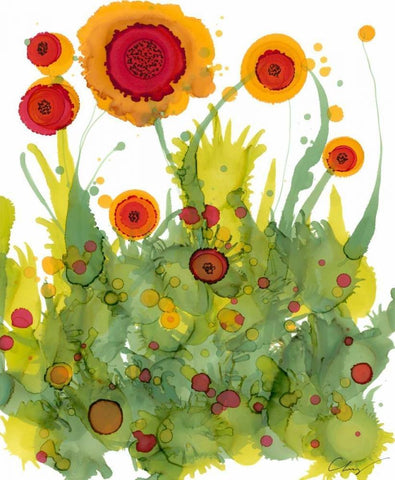 Poppy Whimsy II White Modern Wood Framed Art Print with Double Matting by Baynes, Cheryl