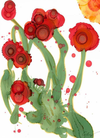 Poppy Whimsy III White Modern Wood Framed Art Print with Double Matting by Baynes, Cheryl