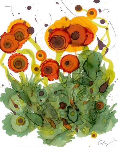 Poppy Whimsy VII White Modern Wood Framed Art Print with Double Matting by Baynes, Cheryl