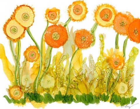 Sunlit Poppies II Black Ornate Wood Framed Art Print with Double Matting by Baynes, Cheryl