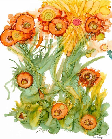 Sunlit Poppies III Black Ornate Wood Framed Art Print with Double Matting by Baynes, Cheryl