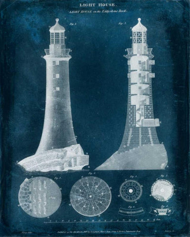 Lighthouse Blueprint Black Ornate Wood Framed Art Print with Double Matting by Vision Studio