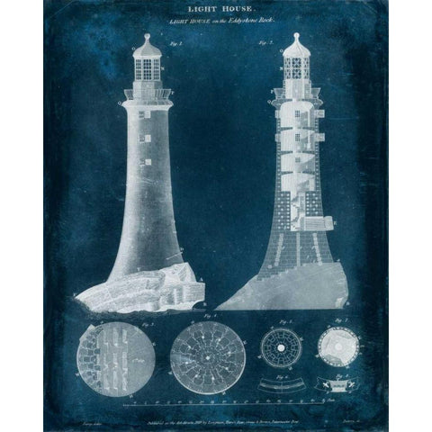 Lighthouse Blueprint Black Modern Wood Framed Art Print by Vision Studio