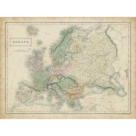 Map of Europe White Modern Wood Framed Art Print by Hall, Sidney