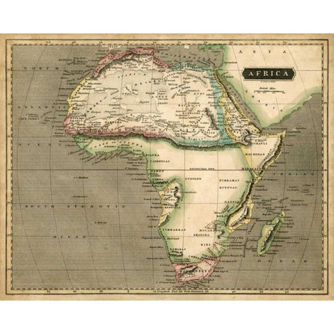 Thomsons Map of Africa Black Modern Wood Framed Art Print with Double Matting by Thomson