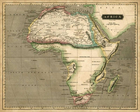 Thomsons Map of Africa Black Ornate Wood Framed Art Print with Double Matting by Thomson