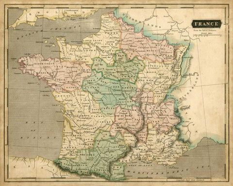 Thomsons Map of France Black Ornate Wood Framed Art Print with Double Matting by Thomson