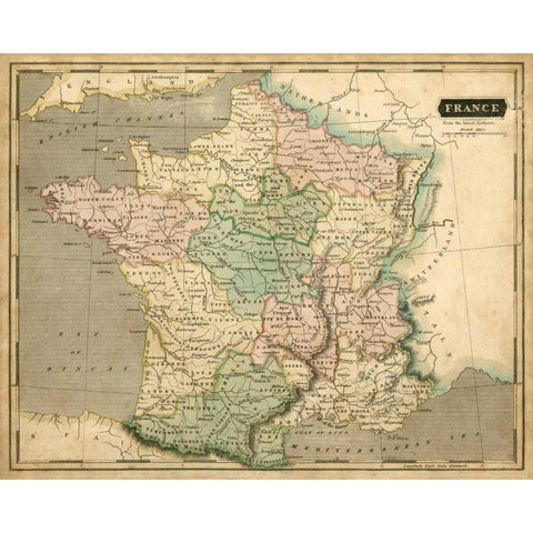 Thomsons Map of France Gold Ornate Wood Framed Art Print with Double Matting by Thomson