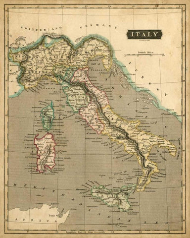 Thomsons Map of Italy Black Ornate Wood Framed Art Print with Double Matting by Thomson