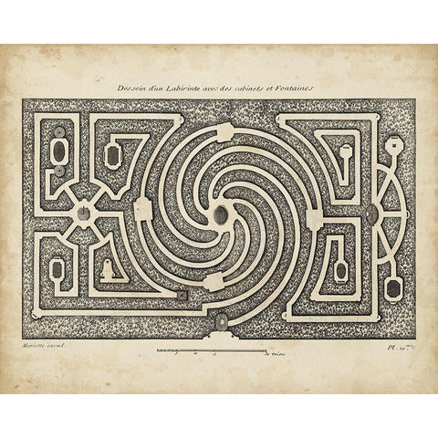 Garden Parterre I Gold Ornate Wood Framed Art Print with Double Matting by d Argenville, DeZallier