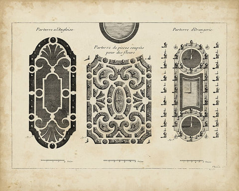Garden Parterre II Black Ornate Wood Framed Art Print with Double Matting by d Argenville, DeZallier