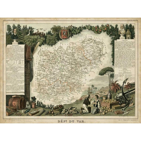 Atlas Nationale Illustre VII Gold Ornate Wood Framed Art Print with Double Matting by Levasseur, Victor