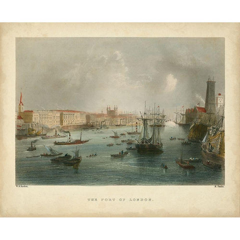 The Port of London White Modern Wood Framed Art Print by Bartlett, William H.