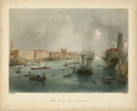 The Port of London Black Ornate Wood Framed Art Print with Double Matting by Bartlett, William H.