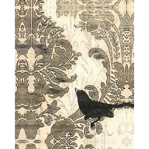 Damask Songbird I Black Modern Wood Framed Art Print with Double Matting by Vess, June Erica