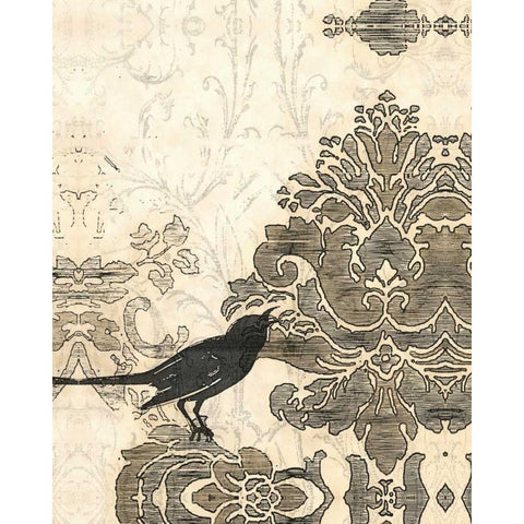 Damask Songbird II Black Modern Wood Framed Art Print with Double Matting by Vess, June Erica