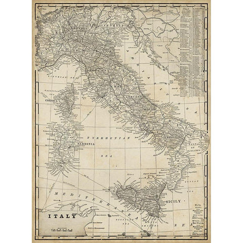 Custom Antique Map of Italy Gold Ornate Wood Framed Art Print with Double Matting by Vision Studio