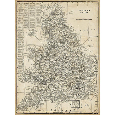 Custom Antique Map of England Gold Ornate Wood Framed Art Print with Double Matting by Vision Studio