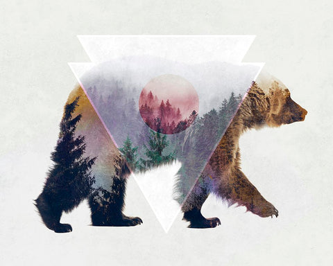 Bear Double Exposure Wildlife Art Black Modern Wood Framed Art Print by Circle Art Group