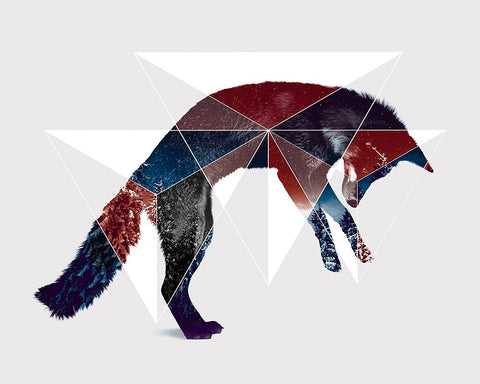 Fox Double Exposure Wildlife Art I Black Ornate Wood Framed Art Print with Double Matting by Circle Art Group