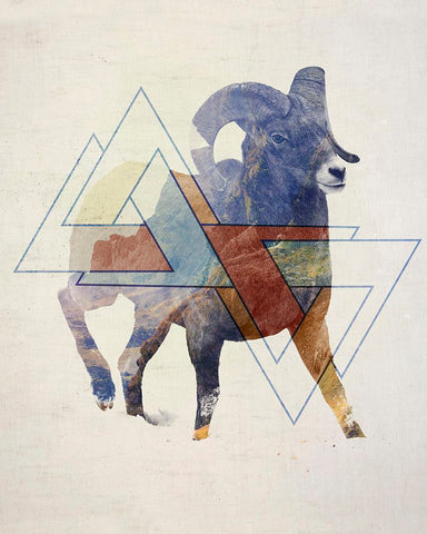 Ram Double Exposure Wildlife Art Black Modern Wood Framed Art Print by Circle Art Group