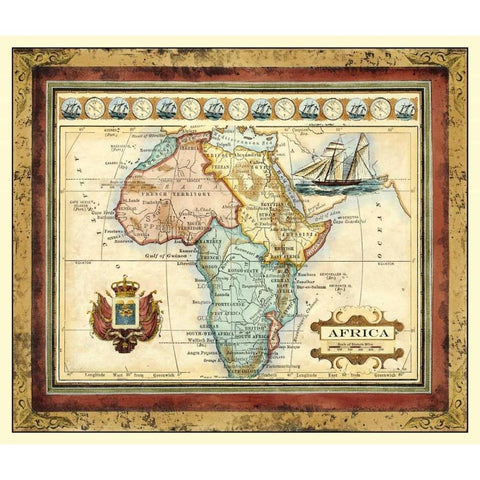 Map of Africa Black Modern Wood Framed Art Print with Double Matting by Vision Studio